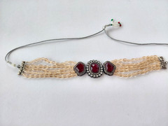 Vintage Necklace Indian Kundan Bridal Choker Adjustable Red Rhinestone Peach