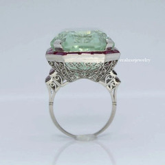 7Ct Vintage Art Deco Style Aquamarine & Ruby Anniversary 14K White Gold FN Ring