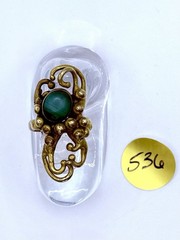 Bronze Green Stone Brutalist Size 7 Bypass Ring Free Form Unisex 1970s Modernist