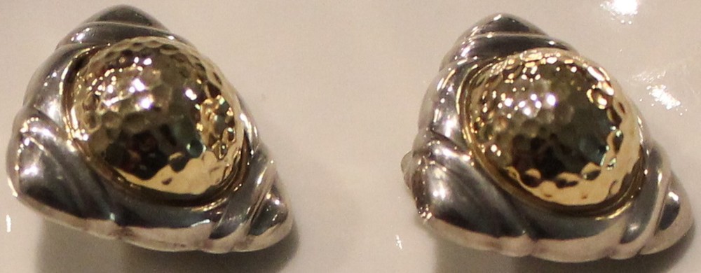 PBD Peter Brams Design Triangle Shape 14kt Yellow Gold and Sterling Earrings 1″L