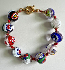 Vintage Venetian Murano Millefiore Art Glass Eye Bead Bracelet 8″