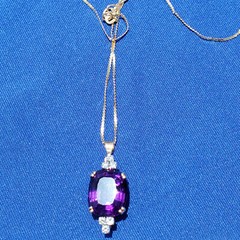 Original EARTH MINED AMETHYST DIAMOND Deco Style Necklaces SOLID 14K GOLD 20″ in