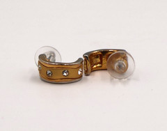 Vintage Gold-tone Huggie Hoops with Flush-set Rhinestones .60″ by .25″