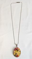 Vintage Mexico 925 Sterling Silver Pressed Flower Resin Pendant Necklace 10″