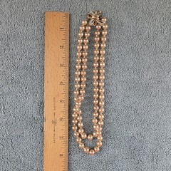 Vintage Marvella Double Strand Hand Knotted Faux Pearl Bow Necklace 15″ Signed