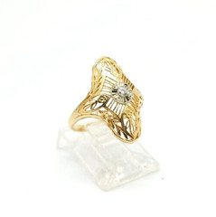 Art Deco 14K Two Tone Gold .05Ct Natural Diamond Ring Size 6