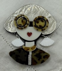 Pretty Lady 2 Blonde Purple Or Blue Hair Leopard Dress Pick Acrylic Brooch Pin