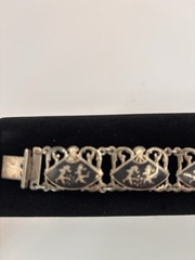 Vintage Sterling Silver Thai Siam Niello Dancer Fan Panel Link Bracelet Design