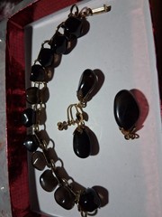 1960’s 4 Pc Smoky quartz Jewelry Set Gold Filled, Pendant,Bracelet, Pin,Earrings