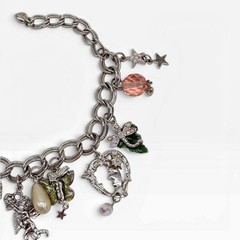 Kirks Folly Secret Garden Charm Bracelet Fairies Moon Bee Silver Tone Box