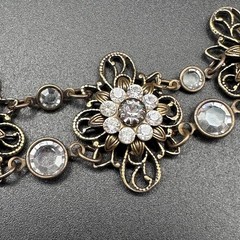 Vintage Signed Kenny Ma San Francisco Brass Filigree Crystal Flower Choker