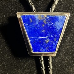 Signed Vintage Sterling 925 Lapis Lazuli Bolo Tie Black Braided w SS tips 50 gra
