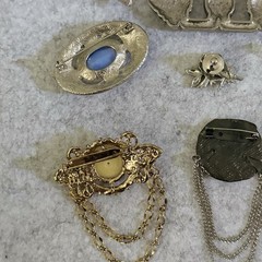 Vintage Jerusalem MOP Star Brooch 935 Silver Brooch plus 9 Brooch Costume Lot