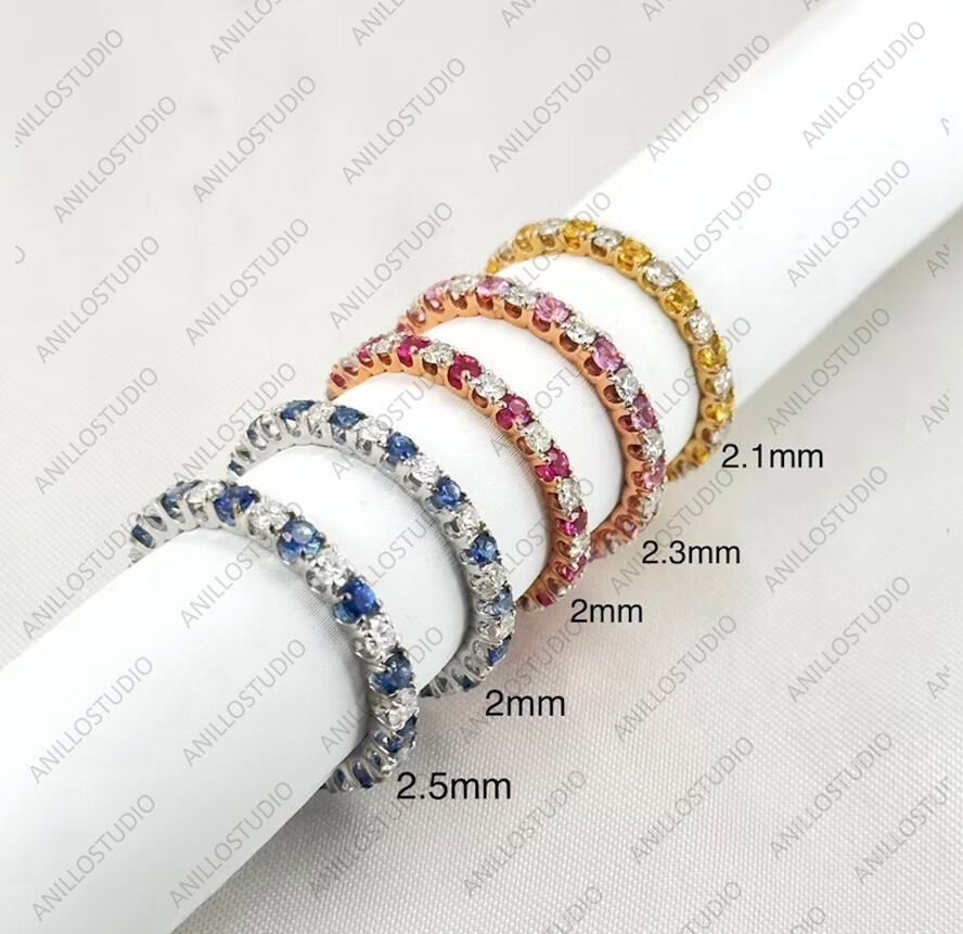 Pink, Blue, Yellow Sapphire Alternating Eternity Stacking Band Ring 14k Gold