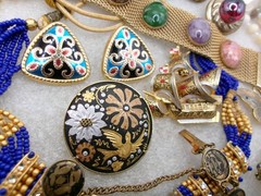 Mixed Lot~Antique & Older Vintage Jewelry~DAMASCENE~CLOISONNE~CZECH~1 925 PIN