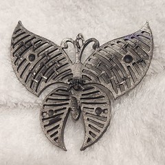 Vintage Silver Tone Butterfly Pendant Large Openwork Statement articulated