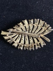 Vintage Gold And White Enamel Leaf Brooch Pin Signed JJ