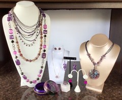 Purple Themed Jewelry Lot (11 Pieces) Silver/Gold tone Rhinestone Beads Enamel