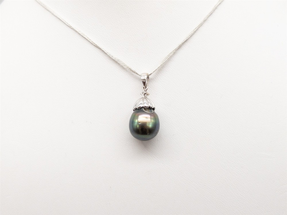 Designer WS Signed $1400 Tahitian Pearl Diamond 18k White Gold Pendant 4g