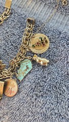 VINTAGE LOADED CHARM BRACELET, MANY SILVER CHARMS, FREE SHIPPING