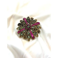 Floral Brooch Pink and Green Rhinestone – Garden Party Whimsical