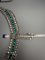 Hobe Signed Clear & Green Glass Rhinestone Necklace 16.5” With 3.75” Fringe VTG