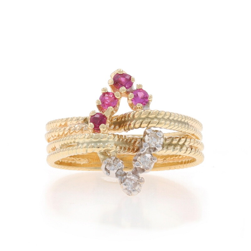 Yellow Gold Ruby Diamond Vintage Ring – 14k Round .42ctw Intertwinted Rope