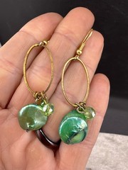 Green Necklace and Multiple Pair of Pierced Earrings 18”