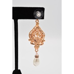 Crystal Dangle Earrings Rose Gold Rhinestone White Pearl Sparkling BinAK