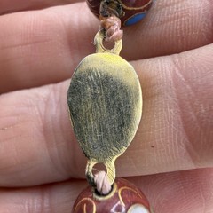 Vintage Cloisonne Beaded Necklace Red Chinese Export Gold Tone Enamel 24”