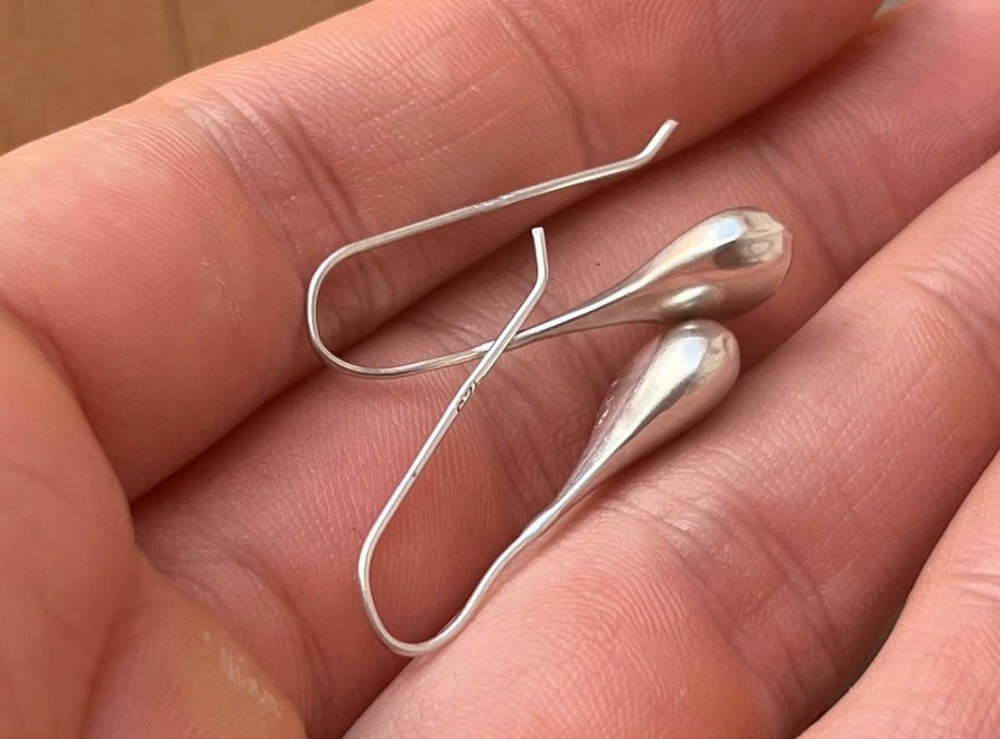NOT AVAILABLE ! 925 Dome Droplet Vintage Sterling Silver Dangle Fine Earrings
