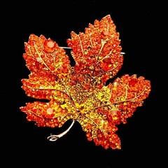 Vintage Stylish Full Micro Pave Yellow Orange Red Crystal Big Maple Leaf Brooch