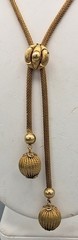 Vintage Coro Craft Gold Tone Mesh Chain Ribed Bead Lariat Style Necklace MCM EUC