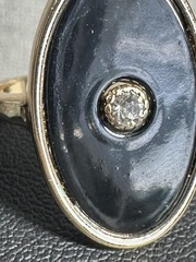 Faux Black Onyx Size 6.5 Gold Tone Clear Stone