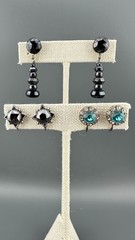 Vintage Earrings Lot Sterling Silver Gemstone Crystal Screw Back Blue Hematite