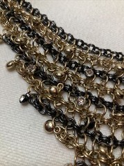 Signed EL Goldtone & Black Metal Gemstone Waterfall Costume Necklace