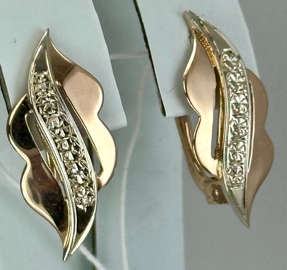 Vintage Original Rose & White Gold Cubic Zirconia Earrings 583 14K 2.47 g.