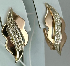 Vintage Original Rose & White Gold Cubic Zirconia Earrings 583 14K 2.47 g.