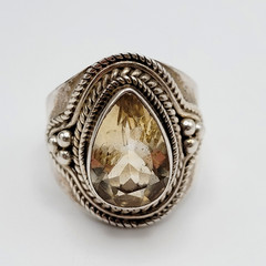 Artisan Smoky Quartz Teardrop Southwestern Style Silver 925 Ring Sz 5.75 Tested
