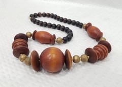 Vintage Circa 1970s Tribal Boho Ethnic Large Chunky Wood Geo Bead Necklace