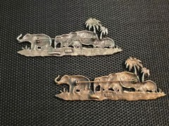 JJ Jonette ELEPHANT FAMILY WALK Pins Brooches – Silvertone & Bronze – Set of TWO