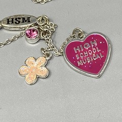 Disney High School Musical Charm Bracelet Necklace Set Silver Tone Heart Flower