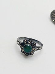 VTG AS IS Sterling Silver Marcasite Brooch Rose Quartz Deco Style Pin Ring lot