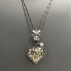 Gothic Betsey Johnson Snake Pattern Glass Heart & Bow Rhinestone Dual Necklace