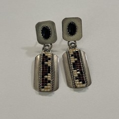 Vintage B Sterling Silver Multicolor Stone Stud Earrings 5.5g. -Length-1.5”