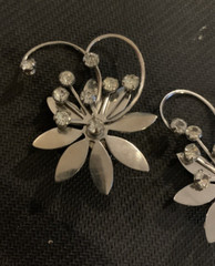 Vintage Flower with Rhinestone Silver Plated Metal Clip Earrings