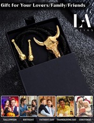 Lolias Bolo Tie For Men – Rhinestone Leather Necktie Rope Cord Bull