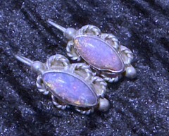 Sterling Silver 925 Mexico Foil Fire Opal Earrings Marquise Dangle MRC Maker Mar