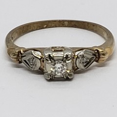 Vintage 14 KT Yellow & White Gold Estate Natural Diamond Promise RING US Size 5