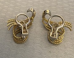 Natural Diamond Earrings Estate Vintage Rope Swirl Omega Clip 14K Gold 10.8g